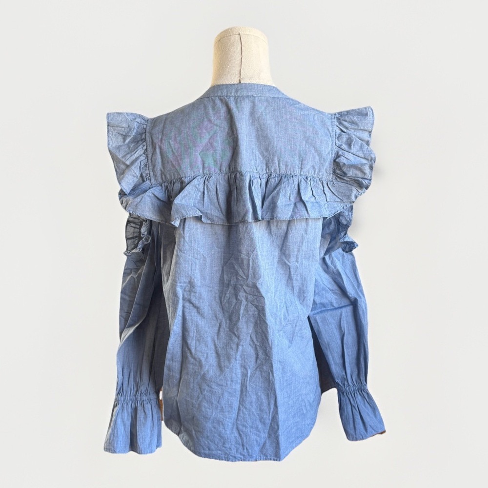 Joie Akari Ruffle Chambray Cold Shoulder Button Up Blouse Western Womens S Boho - Picture 4 of 9